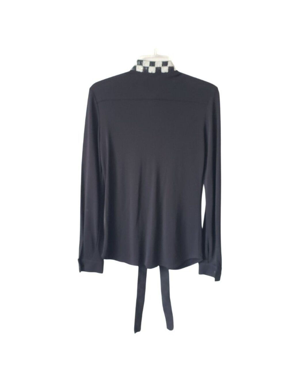Jean Paul Gaultier Black White Checker Sequin Tie Neck Long Sleeve Top Blouse - Picture 2 of 12